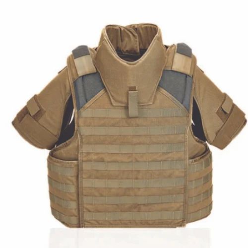 Ballistic Material Brown Half Sleeves Bullet Proof Jacket, Size: Large