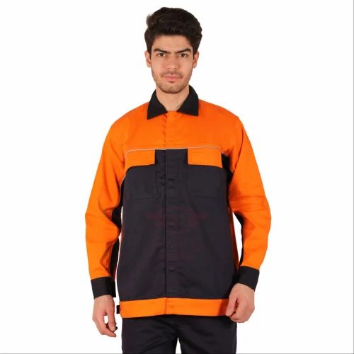 FR Pyrovatex Treated Cotton Full Sleeve Orange Fire Retardant Jacket, For Steel Plant Welding