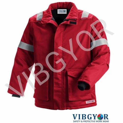 Cotton Plain With Reflective Strips Maroon FR Winter Flame Retardant Jacket, For Safety Purpose, Handwash