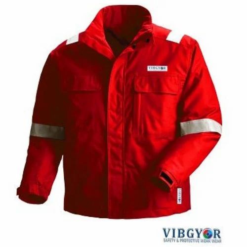 Vibgyor Cotton Red FR Safety Jacket, Size: Medium