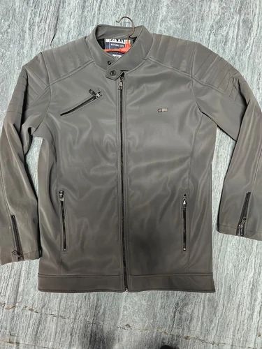 Motorcycle Grey Men PU Leather Jacket