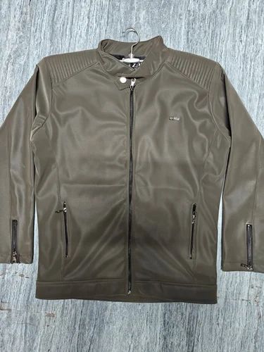 Motorcycle Olive Green Men PU Leather Jacket