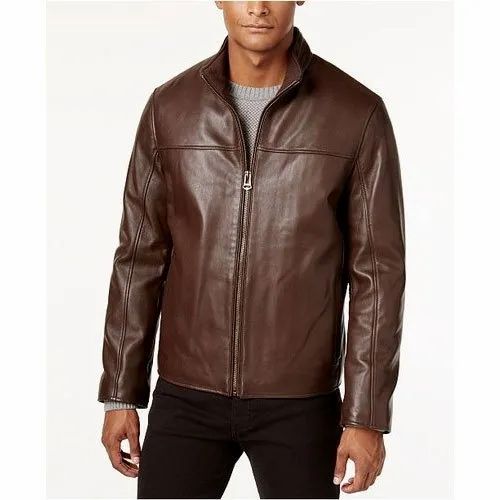 Men Leather Brown Jackets, Packaging Type: Plastic Bag