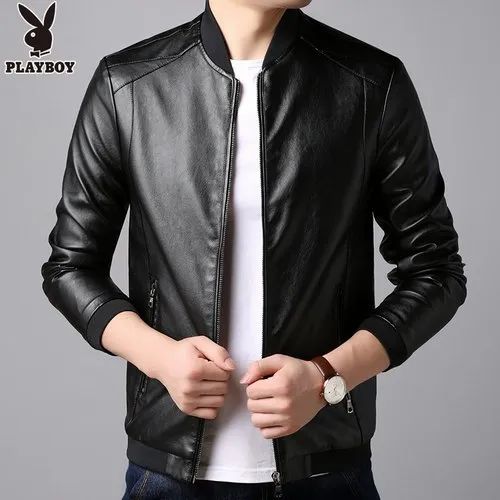 Casual Jackets Black Play Boy Style PU Leather Jacket for Hard Boys