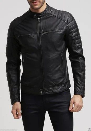 Black Leather Jacket FTLLG10103, Size: M-XXL