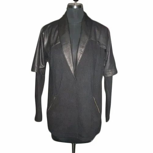 Black Ladies Designer Wool And Goat Leather Designer Jacket