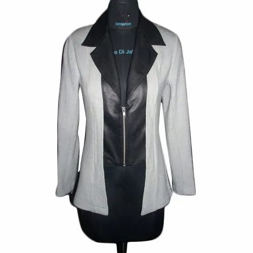 Full Sleeve Ladies Wool And Goat Leather Designer Jacket