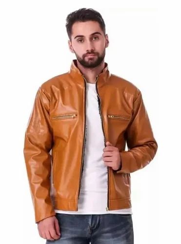 Synthetic Leather Brown Jacket
