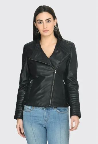 Full Sleeve Plain Women Black Faux Leather Jacket