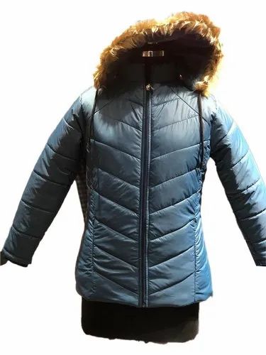 Full Sleeve Blue Ladies Party Wear Hooded Jackets