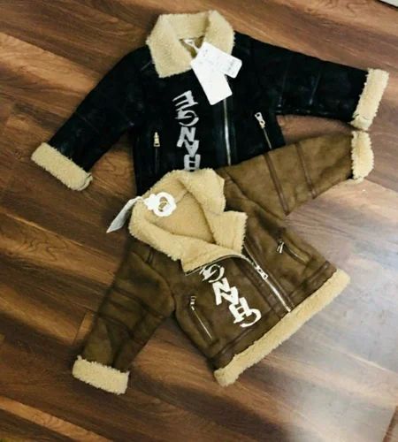 Plain Zipper Leather Boy Kids Jacket, Full Sleeves