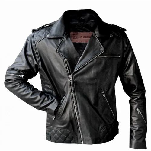 Full Sleeve Black Goat Biker Leather Jacket