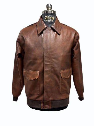 Brown Leather Men Vintage Bomber Jacket