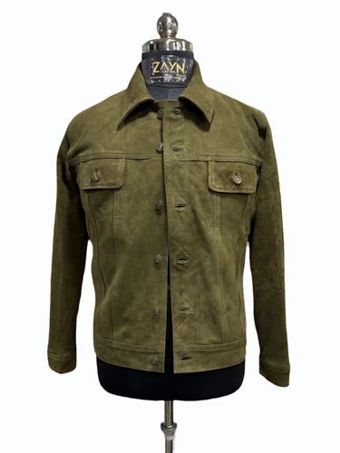 Green Trucker Men Biker Leather Suede Jacket