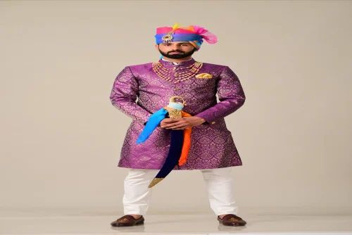 Jam Purple Rajputana Style Achkan For Men