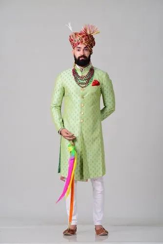 Silk Light Lime Green Designer Achkan