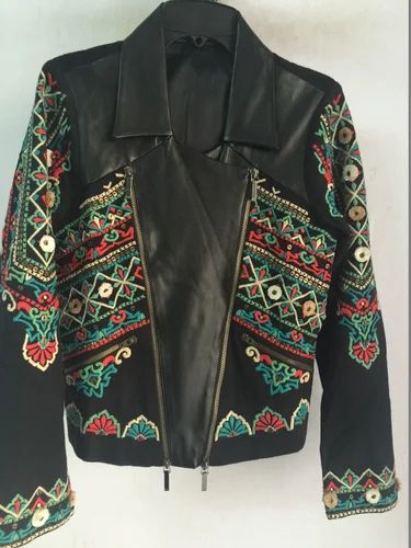 Hand Embroidered Leather 'biker' Jacket