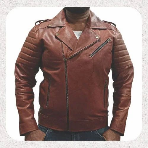 Biker PL 78 J Men Brown Goat Leather Jacket