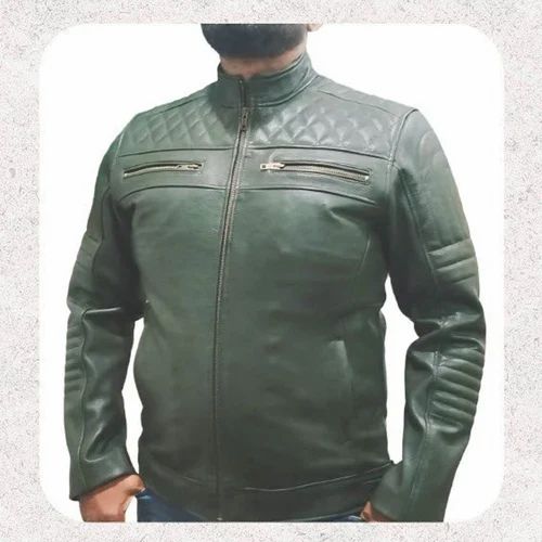 Biker PL 84 J Men Green Goat Leather Jacket