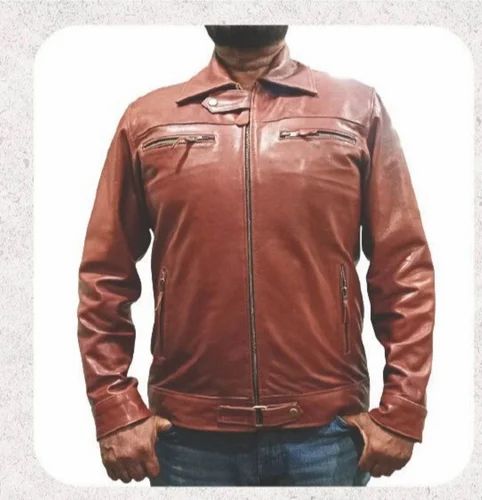 Biker PL 87 J Men Brown Goat Leather Jacket