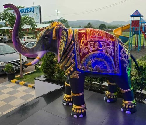 Gray Elephant Frp For Temple Resort, For Exterior Decor, 5-9 Feet