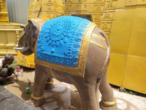 Gray Elephant Statue Frp, Natural Color Finished, Size/Dimension: 7 Ftx 5 Ft
