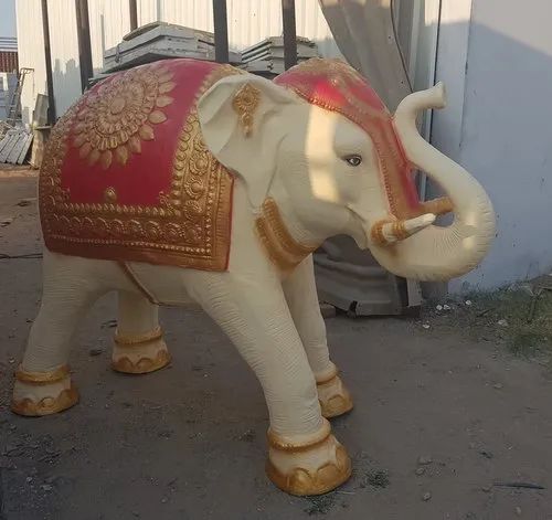 White,Golden and Red FRP Elephant Statue, For Exterior Decor