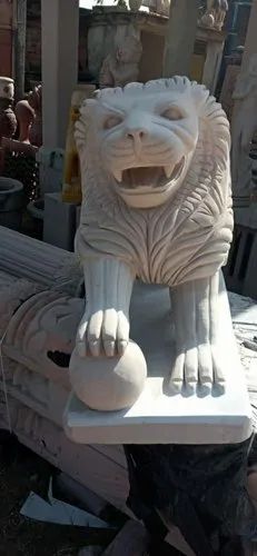 White Fiber Stone Lion Statue, For Interior Decor