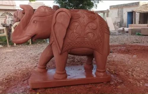 Red Stone Elephant Statue, For Exterior Decor, Size: 2.5 X 3 Feet