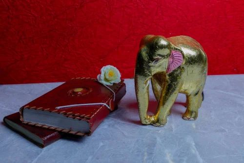 Golden Wooden Gold Plated Elephant Statue, For Exterior Decor