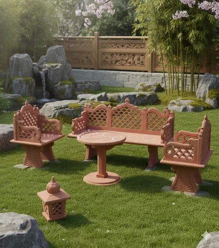 Indian Red Stone Granite Bench, Bench length: 1500 mm, Backrest