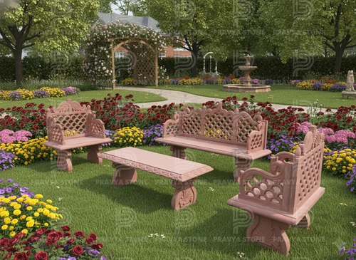 Sandstone Backless Stone Bench with 2 Legs (60mm Seat Thickness)
