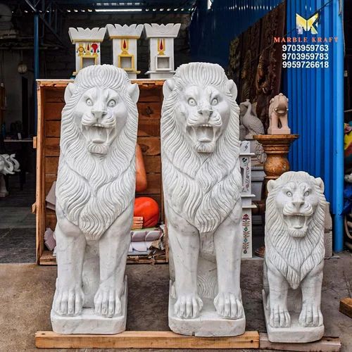 Off White Marble Lion Statue, Size: 5 Ft