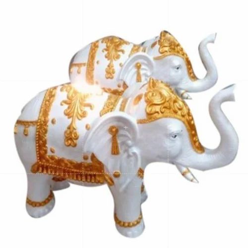 White And Golden Decorative Fiber Elephant Statue, For Exterior Decor