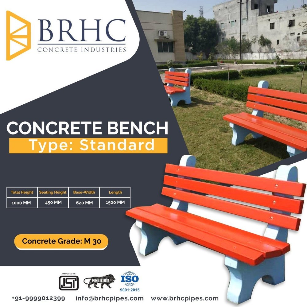 3 Seater Rcc Concrete Bench, With Backrest