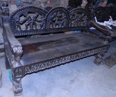 Wood Tribal Bench for Decor