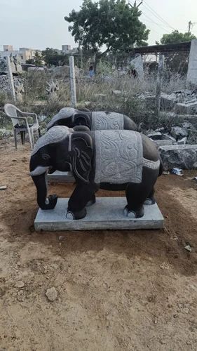 Outdoor Black Granite Stone Elephant, Size: 6 Feet