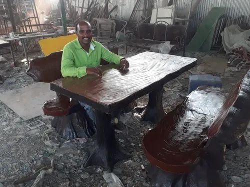 FRP+wooden FRP BENCH & TABLE, 3 Seater