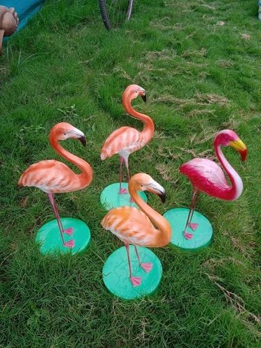 FRP Flamingo Bird Statue 1 Feet Fiber Sculpture for Garden and Exterior Decor
