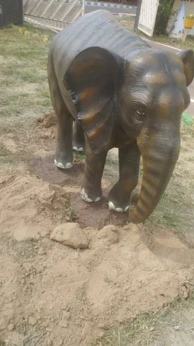 3 Feet Brown Fiber Elephant Statue for Exterior Decor