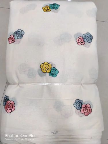 White Cotton Embroidered Fabric