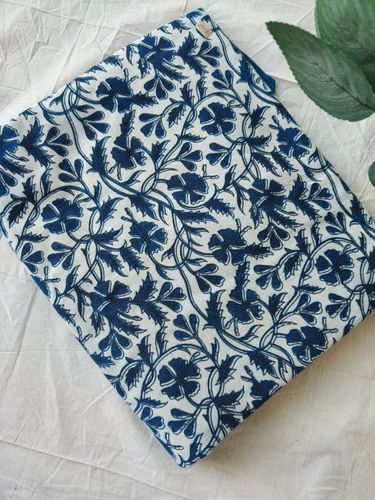 44 inches White Organic Cotton Vegetable Dyed Printed Kurti Fabric