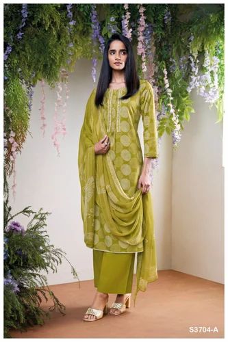 Ganga Printed cotton suits with embroidery, Unstitched