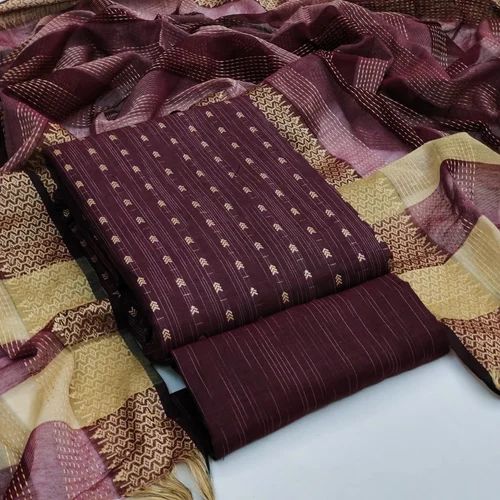 44-45 Cotton Jacquard Printed Ethnic Pattern Dress Material, Size: Free Size