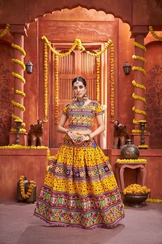 Latest designer cotton embroidery mirror work lehenga choli