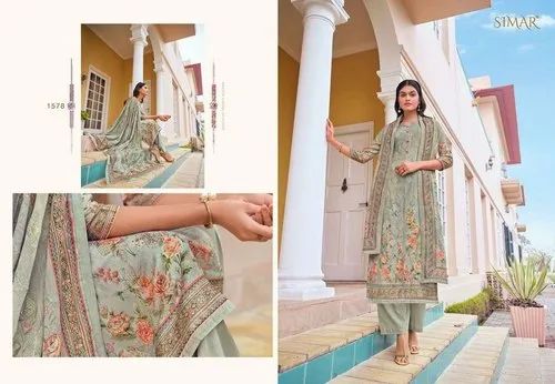 Glossy Sahira Jam Cotton Embrodery With Digital Printed Salwar Suit, Unstitched