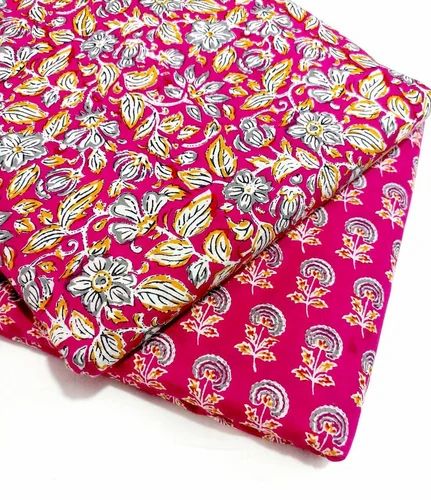 44 Inch Cotton Pink Grey Printed Suit Fabric