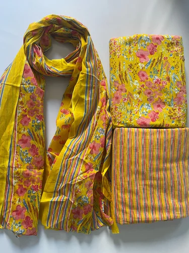 44inch Cotton Yellow Pink Printed Suit Fabric