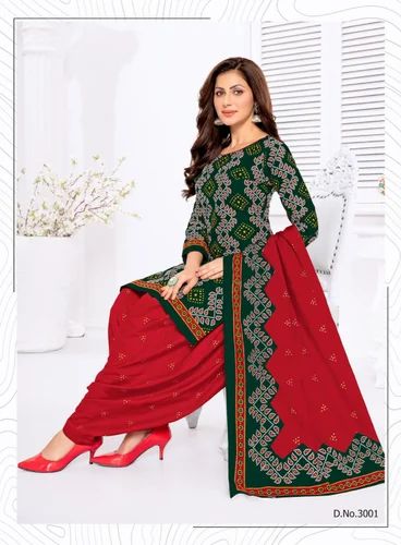Unstitched Cotton Printed Bandhani Dress Material