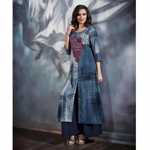 Blue Printed Palazzo Suit, Anarkali